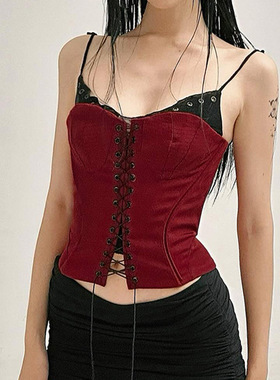 Contrast Color Fake Two-piece Woven Strap Waist Strap Vest