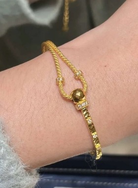 开口弹簧马蹄扣镶钻手镯半链轻奢小众精致铜镀金手饰女款轻奢