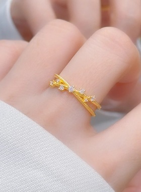 金店同款沙金镶钻流星雨交叉戒指女亮闪时尚百搭显白指环送女友