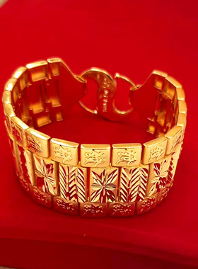 2025款麦穗车花双钱宽面手链30M车真空电镀沙金锡金黄铜仿金手串