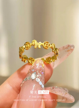 2025女款暴富马上有钱戒指越南沙金钱币铜钱小马戒指招财开口指环