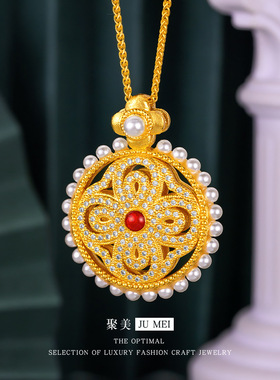 2026新款金店同款女款金工宫廷风镶嵌珍珠镂空花丝幸运花圆盘吊坠
