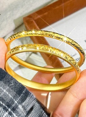 黄金色沙金爆闪碎金泥鳅背手镯子亮片碎冰冰素圈闭口手环送女友礼