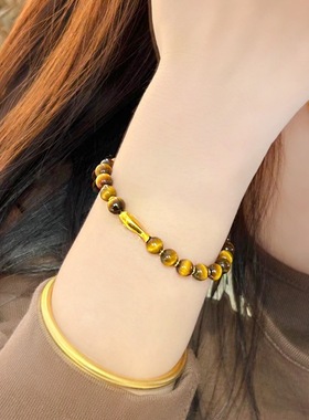 网红同款锦鲤虎眼石手串镀金小黄鱼新中式显白手链百搭高级