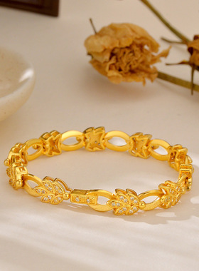 新款沙金麦穗叶子手链女轻奢小众时尚通勤款镶嵌锆石树叶手饰