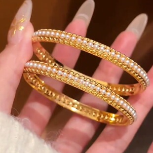 金店同款沙金婉容卡扣手镯古风花丝传承仿珍珠手环国潮新中式
