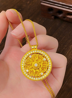 金店同款可转动四方有福镶钻八宝罗盘项链女铜镀金古法中式锁骨链