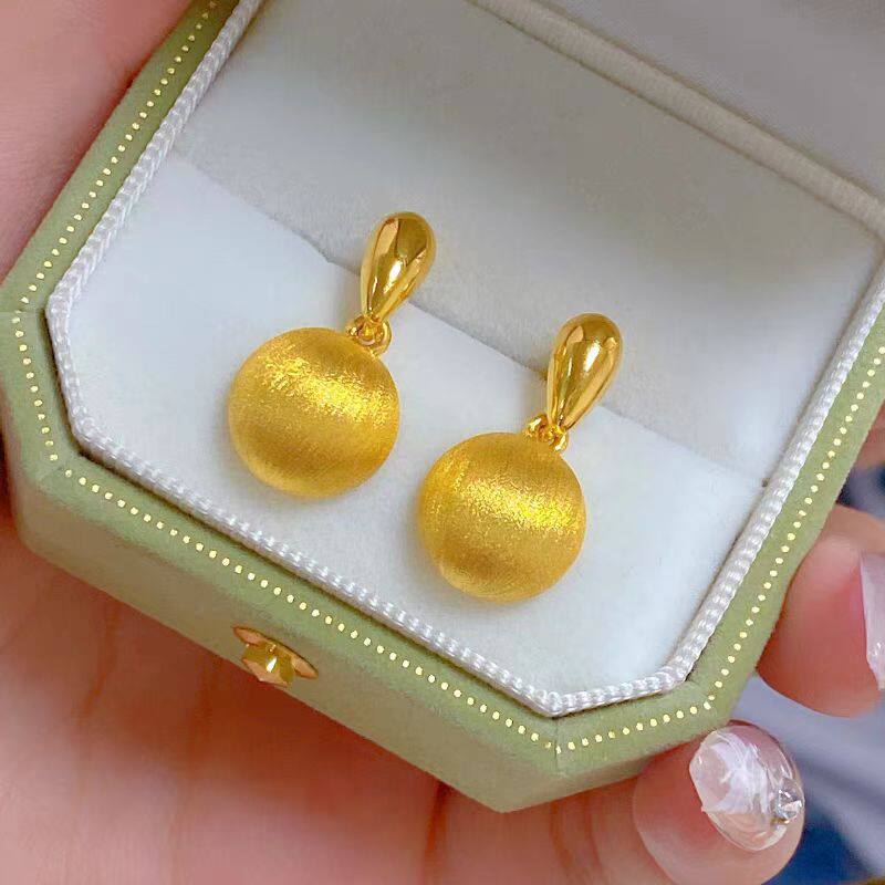 黄金色拉丝小金球耳钉新款冷淡风个性潮流耳环越南沙金高级感耳饰