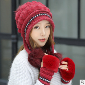 毛线帽子女冬天韩版百搭甜美可爱护耳帽针织时尚加厚针暖兔毛帽潮