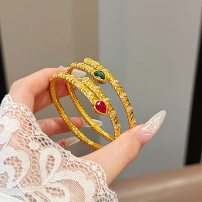 金店同款沙金微镶卡扣蛇手镯蛇形骨节镯子 简约时尚送女友首饰