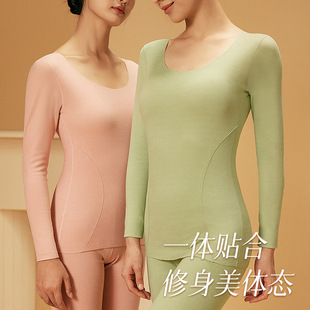 加厚恒温秋衣 秋冬名媛御姐蚕丝润肤德绒保暖内衣女士圆领无痕长袖