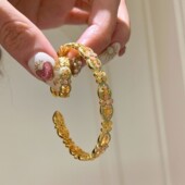 2025女款 金色国风珐琅工艺镂空桃花手镯戒指复古个性 百搭气质手环