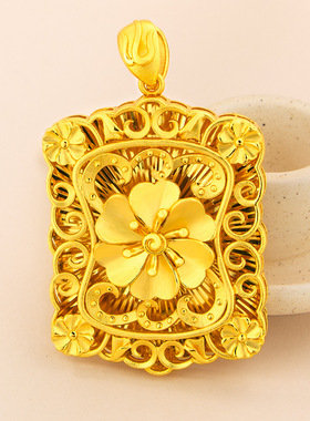 越南沙金花朵吊坠镂空吊牌男女款久黄金色项坠沙金大项链饰品