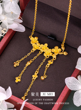 格桑花套链新中式国潮花朵流苏项链铜镀金色婚嫁结婚首饰流苏