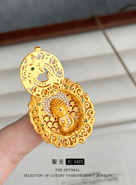 2025款新中式镂空花丝镶钻沙金花开见佛可打开吊坠 diy编绳毛衣链