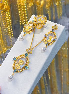 法式复古洛可可风格女王饰品中古宫廷风母贝女王珍珠项链耳环