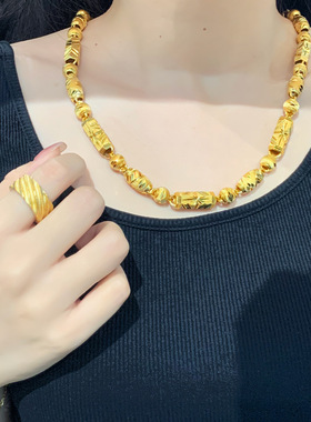 镀黄金色项链男久黄金色黄金色六角圆珠项链沙金仿真金链子老板