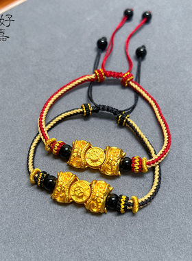 国潮旋转钱币时来运转双头醒狮编绳手链中式情侣男女手绳送礼