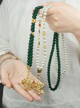 2026新中式复古锦鲤戏莲串珠项链女马面裙汉服旗袍毛衣链古风配饰