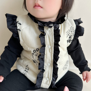 婴儿马甲秋冬季 刺绣夹棉加厚绒儿童保暖背心外套宝宝外穿坎肩Z719