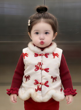 【马上有钱】宝宝过年马甲小马拜年服儿童婴儿马甲加绒Z789