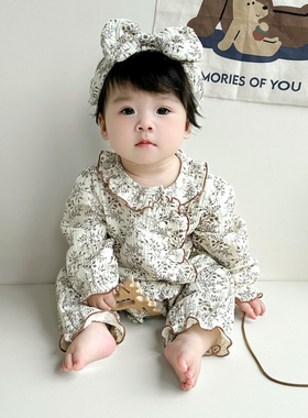 婴儿连体衣秋装长袖碎花哈衣纯棉新生幼儿0-6月宝宝哈衣爬服Z1178