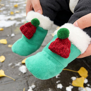 圣诞风男女童新款 袜套秋冬加绒加厚保暖宝宝外出袜子Z475