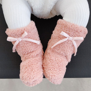 儿童秋冬新款双面绒袜套婴儿多巴胺色系甜美蝴蝶结地板袜Z469