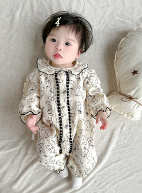 新生儿婴儿衣服纯棉男女宝宝长袖连体衣春秋装包屁哈衣爬服Z1175