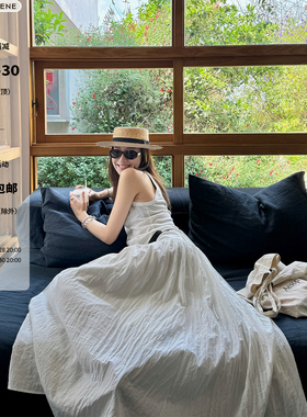 SHARLENE2025春夏新款_b入jue美氛围感度假抽绳半裙_百搭显瘦长裙