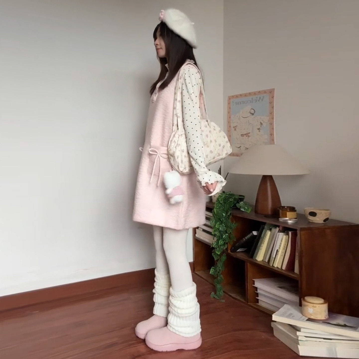 2026新款法式粉色毛呢背心连衣裙子女春秋小个子穿搭一整套装短裙