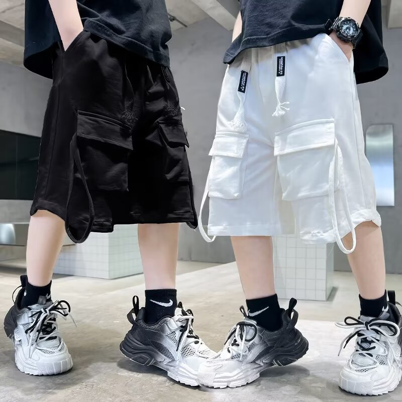 休闲五分裤子男2024夏潮牌宽松系绳束脚包边运动短裤工装裤男款