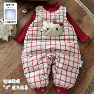 婴幼儿无袖羽绒连体衣女宝宝卡通哈衣秋冬新款女童羽绒背带裤 a类