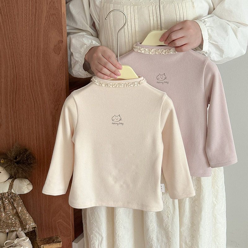 2025秋款婴幼儿韩版可爱猫咪长袖T恤女宝宝百搭圆领打底衫上衣a类