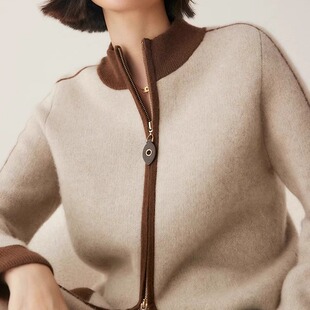半高领针织开衫女秋冬新款100纯山羊绒双拉链外穿毛衣
