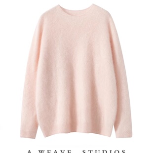 真正的拉绒~A规BABY100%纯山羊绒衫女圆领宽松针织衫慵懒风毛衣