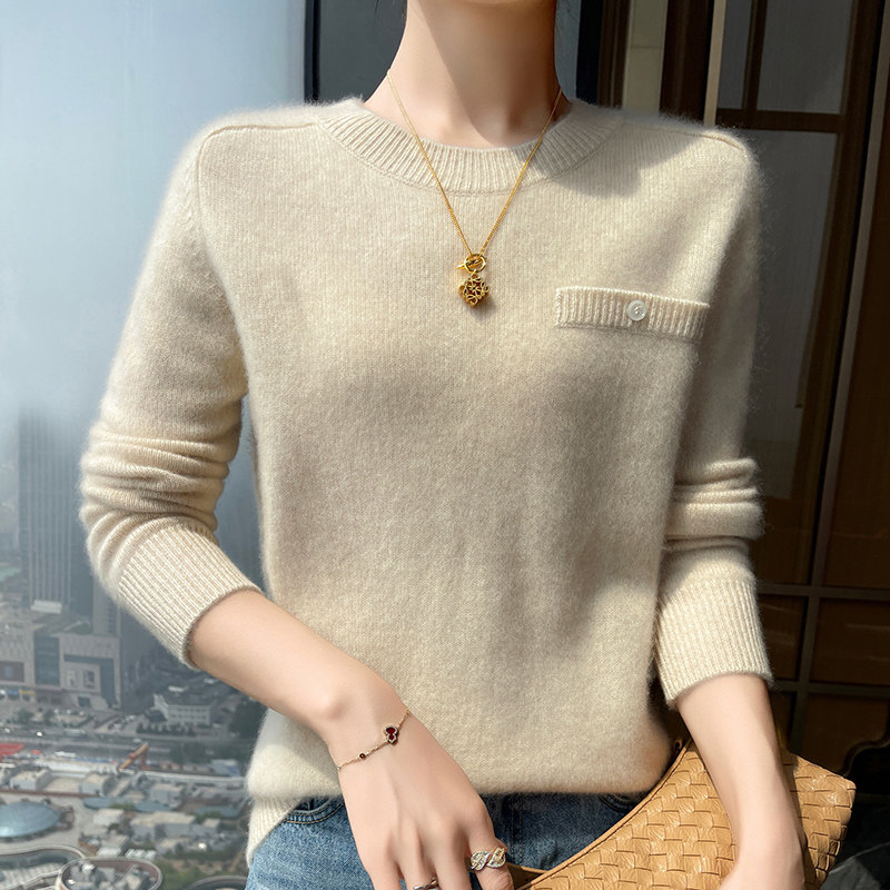 2024冬季新款100%纯山羊绒山女马鞍肩假兜圆领双股加厚保暖毛衣,女装/女士精品,羊绒衫,淘宝优惠券,粉丝福利购,淘宝优惠卷