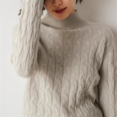 复古麻花工艺~baby小山羊绒衫女半高领针织衫宽松扭花打底衫毛衣