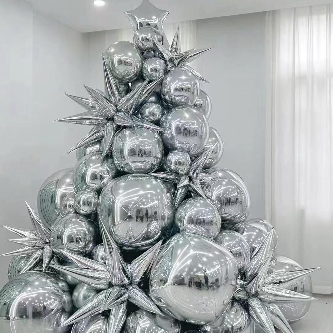 大号银色气球4D铝膜圆形气球氦气商城吊顶空婚庆结婚生日派对装饰