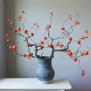 仿真柿子树枝假树造景高级感禅意茶室客厅餐桌台茶几摆件中式枯枝