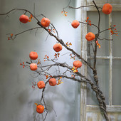 仿真柿子果实大树枝柿柿如意摆件下水管装 饰假树墙壁客厅婚庆造景