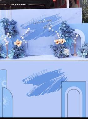 小预算蓝色婚礼迎宾区背景PSD素材 小视频配PSD制作图图婚礼背景