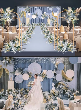 JP1蓝撞黄色婚礼PSD设计素材婚庆舞台背景迎宾区矢量图制作源文件