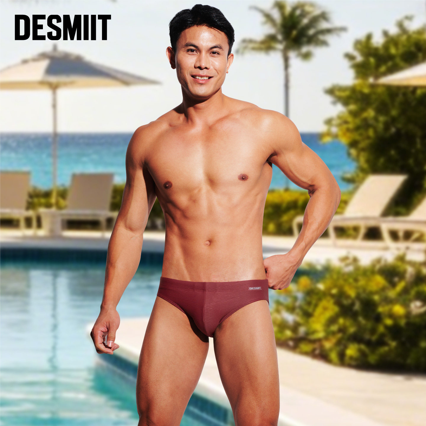 desmiit燥浪者 男士防尴尬高弹三角泳裤低腰性感速干泡温泉游泳裤