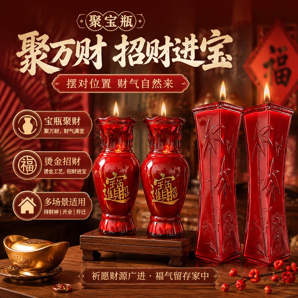 红蜡烛7天玻璃酥油灯喜庆乔迁喜事礼物居家室内摆件礼品