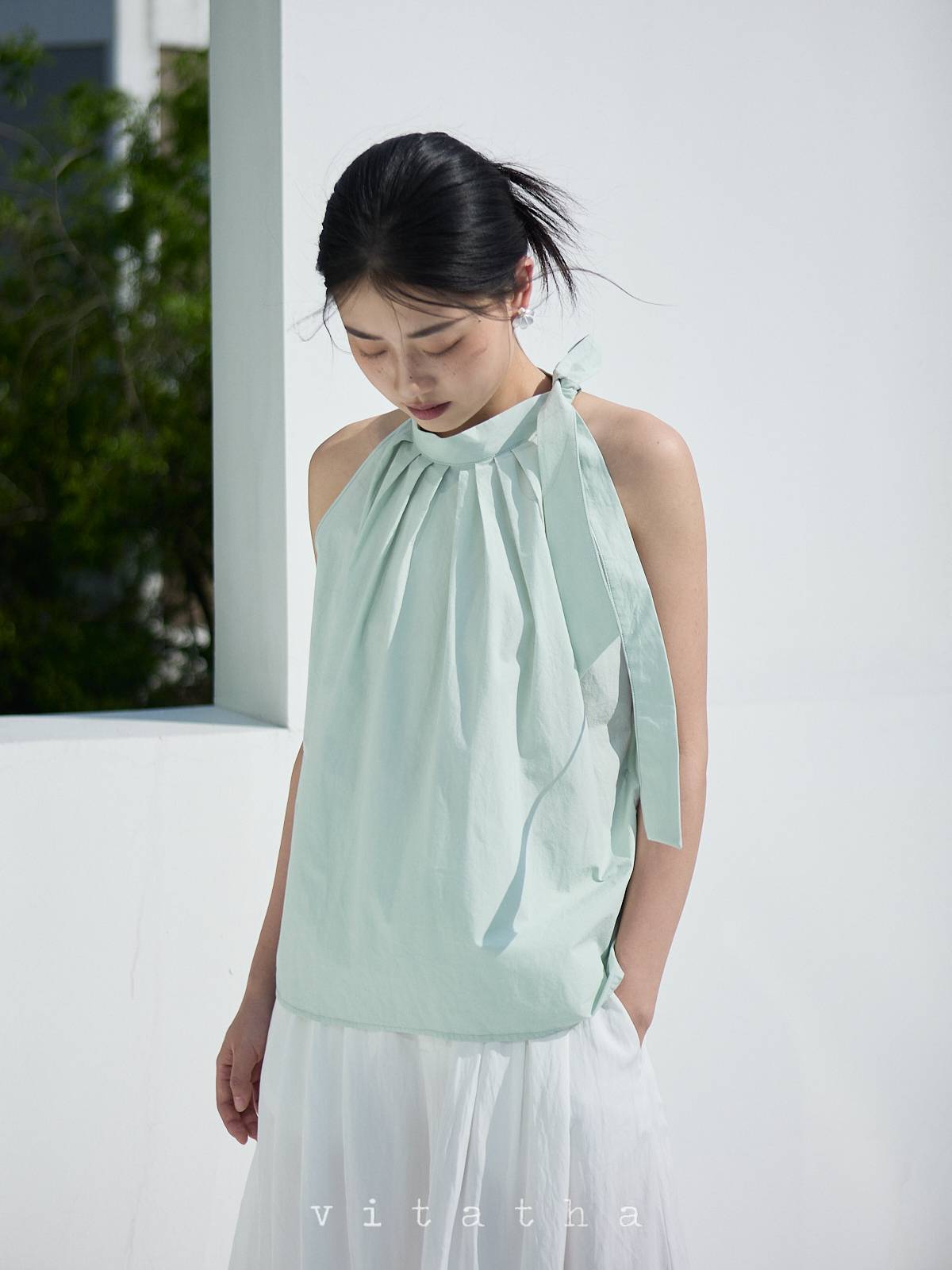 系带番塔塔无袖挂脖度假风