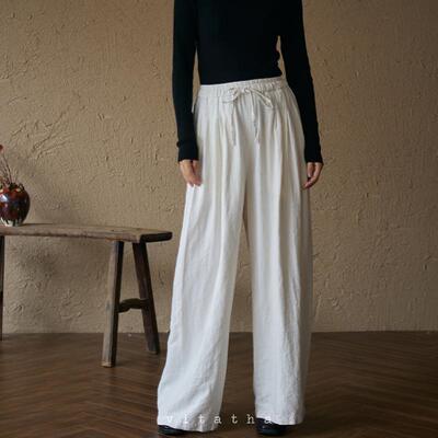天然汉麻松紧腰直筒裤