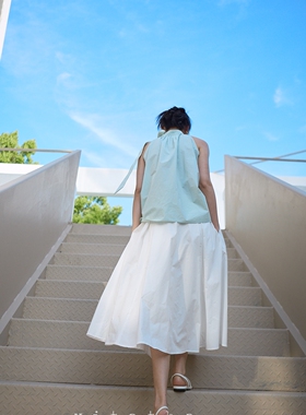Vitatha番塔塔 风的裙摆 夏季打褶夏日白色简约半身裙百搭伞裙