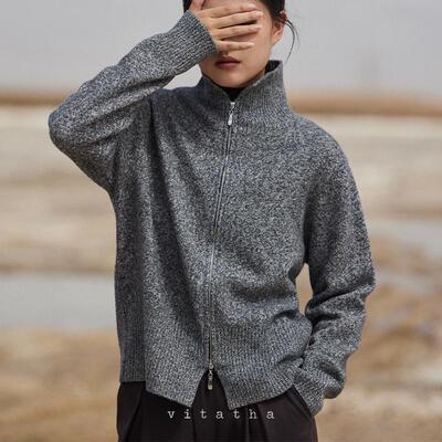 Vitatha番塔塔 巨百搭 秋冬双头拉链翻领羊毛针织开衫外套