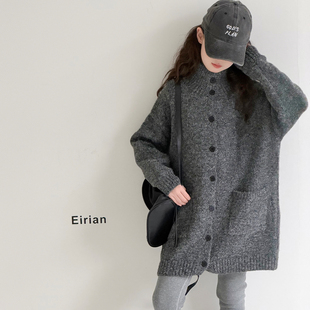 女童冬季加厚针织开衫2025新款儿童中长款宽松毛衣外套半高领上衣